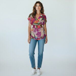 Lane Bryant Short Sleeve Tie Waist Surplice Tunic/Dress Sz 14/16 #182J